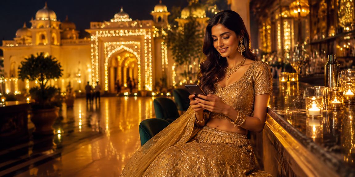 Indian lady enjoying mobile casino games on her smartphone