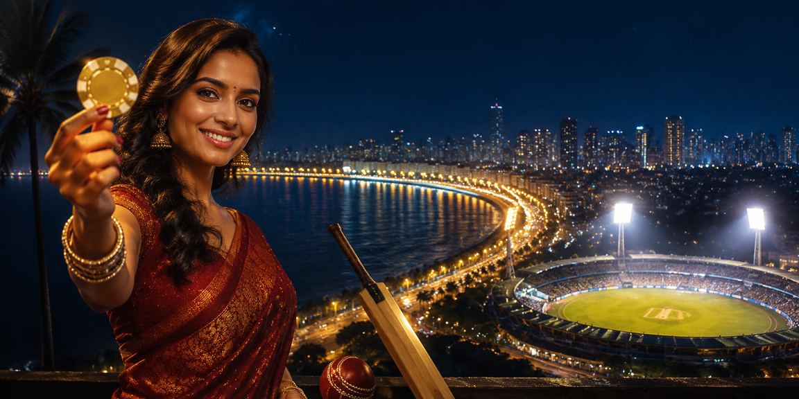 Mumbai Marine Drive cricket betting scene illuminated at dusk
